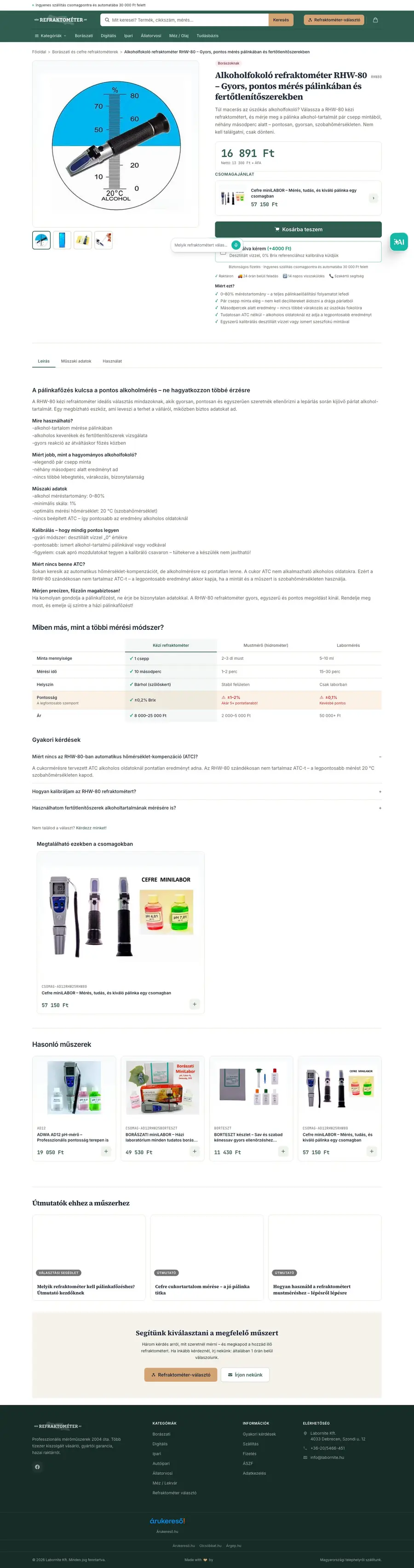 Kézi Refraktométer: Termékoldal: RHW-80 alkoholfokoló refraktométer – asztali nézet az átköltözés után