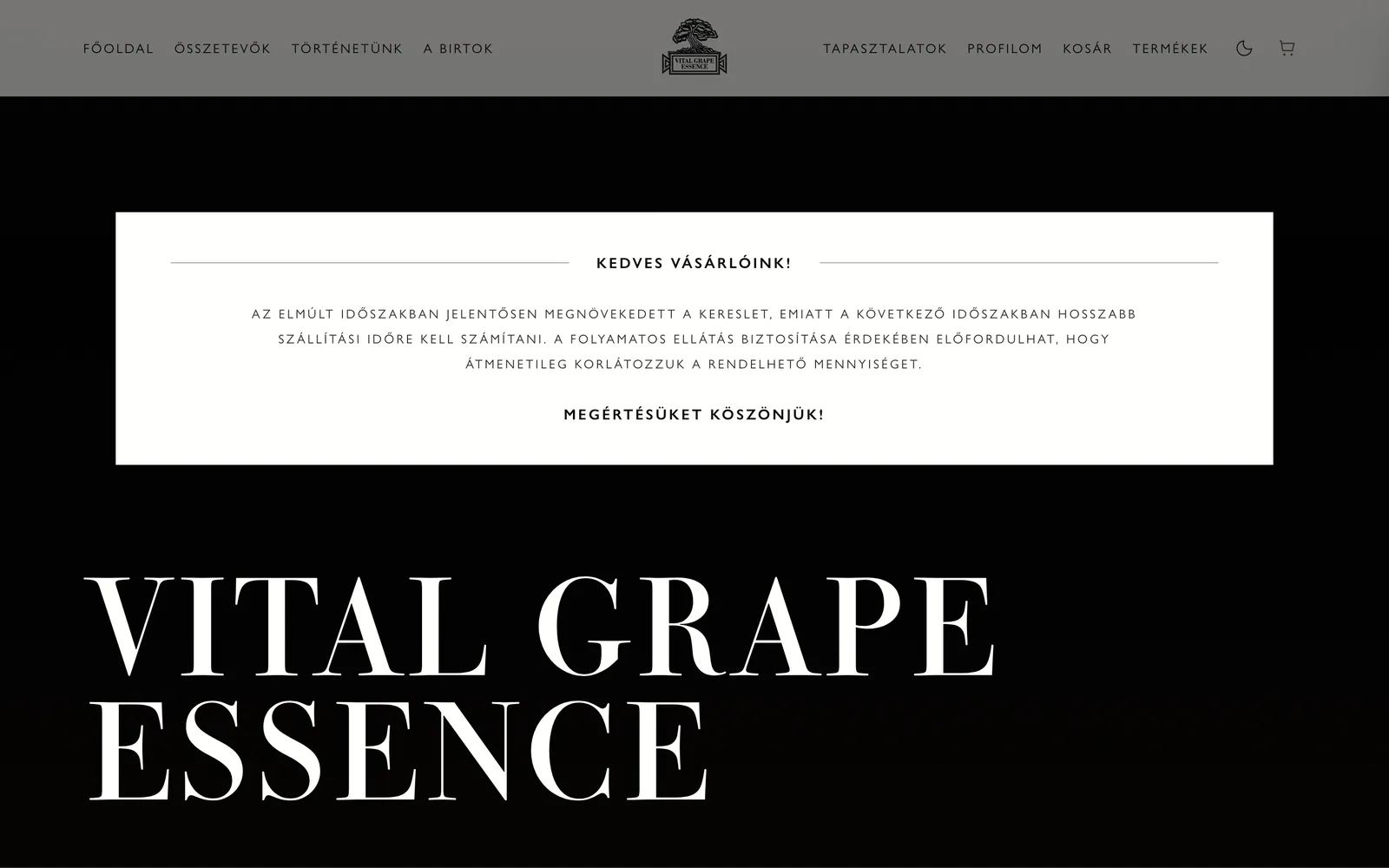Vital Grape Essence: Főoldal a költöztetés után